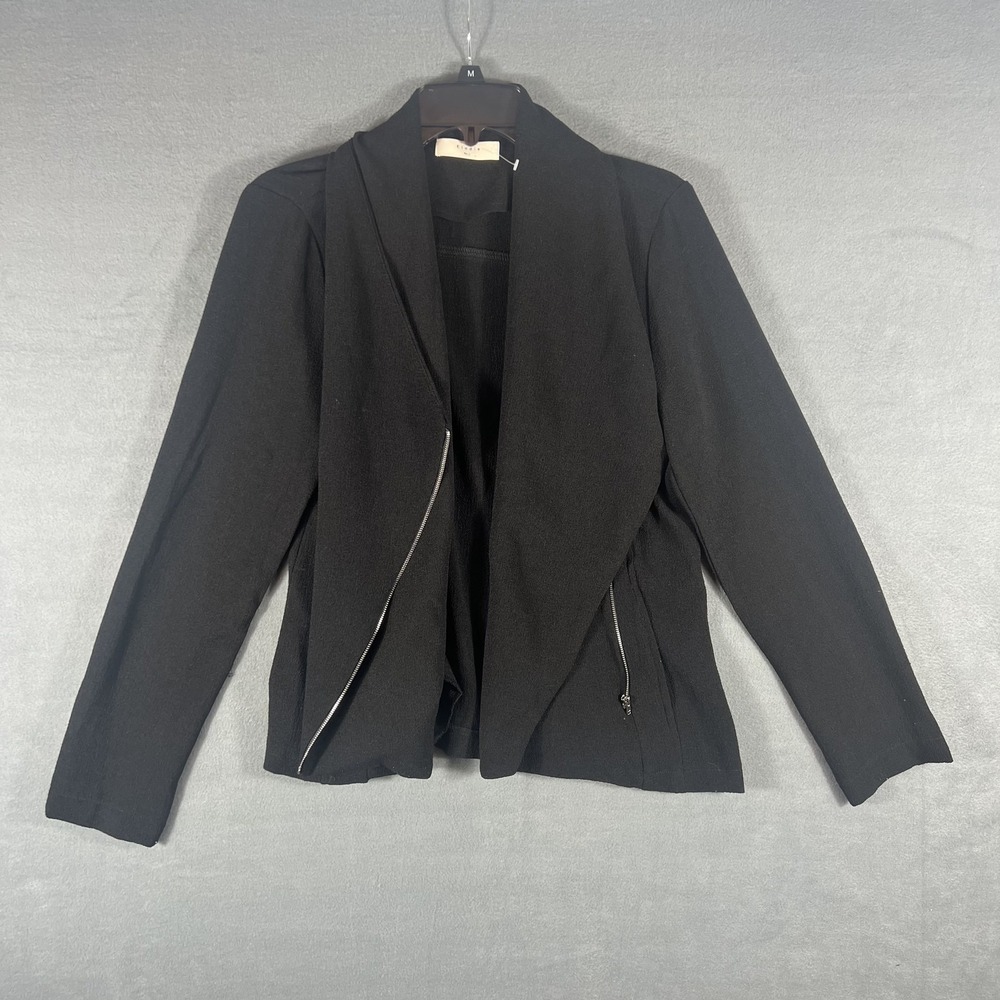 Elodie Women's Black Asymmetrical Zip Draped Front Jacket Cardigan Size L